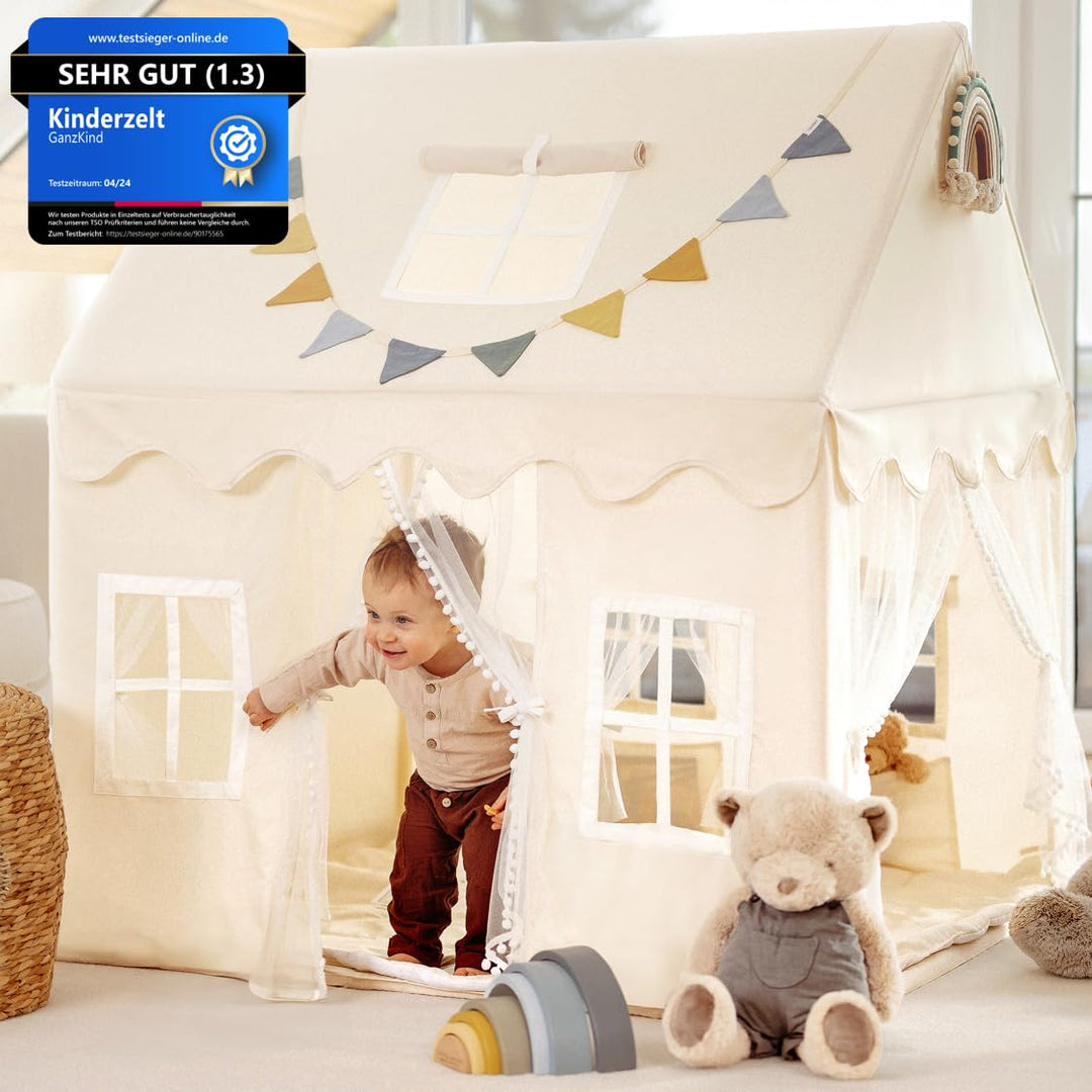 Kinderspielhaus Indoor Holz &amp; Stoff 120x107x140 cm mit 5 Fenstern