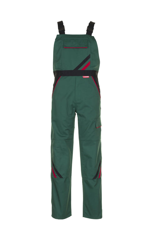 Latzhose Herren Arbeitslatzhose mit Knietaschen grün/schwarz/rot