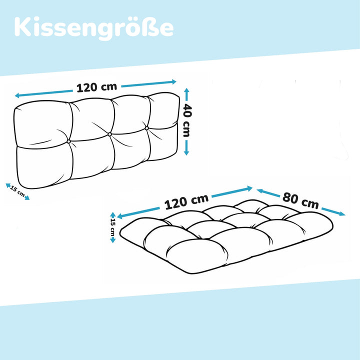 Palettenkissen 2er-Set 120x80 + 120x40 cm Anthrazit Outdoor - Bild 5