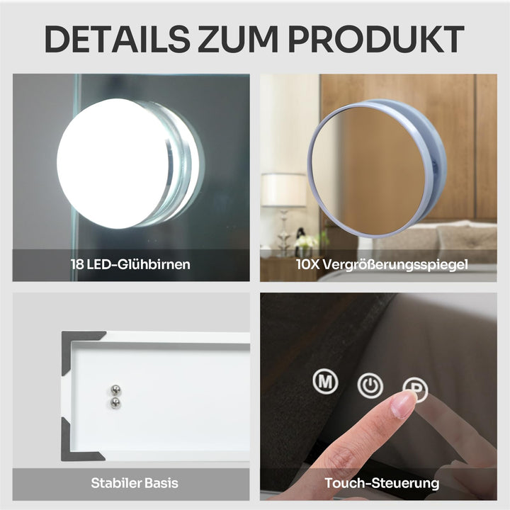 Schminkspiegel mit LED-Beleuchtung 80x60cm 3 Lichtmodi Hollywood-Stil - Bild 7