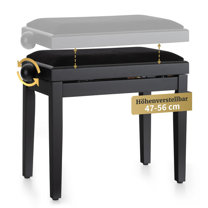 Klavierbank höhenverstellbar 47-56 cm gepolstert Kordbezug schwarz