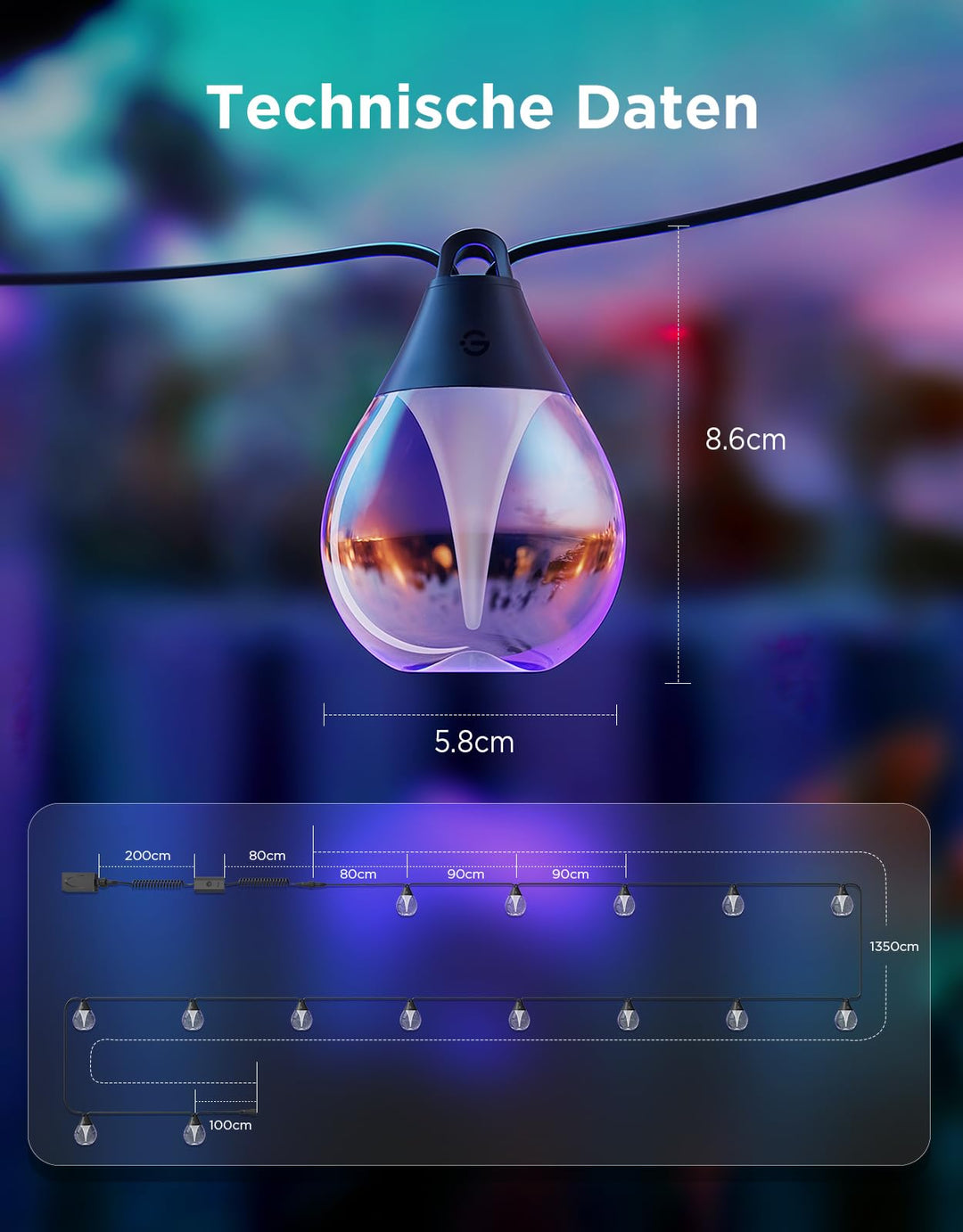 LED Lichterkette Aussen 15m RGBWIC WiFi Bluetooth IP67 80 LEDs - Bild 8