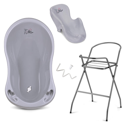 Babybadewanne mit Ständer 4-teiliges Set TÜV-zertifiziert Grau