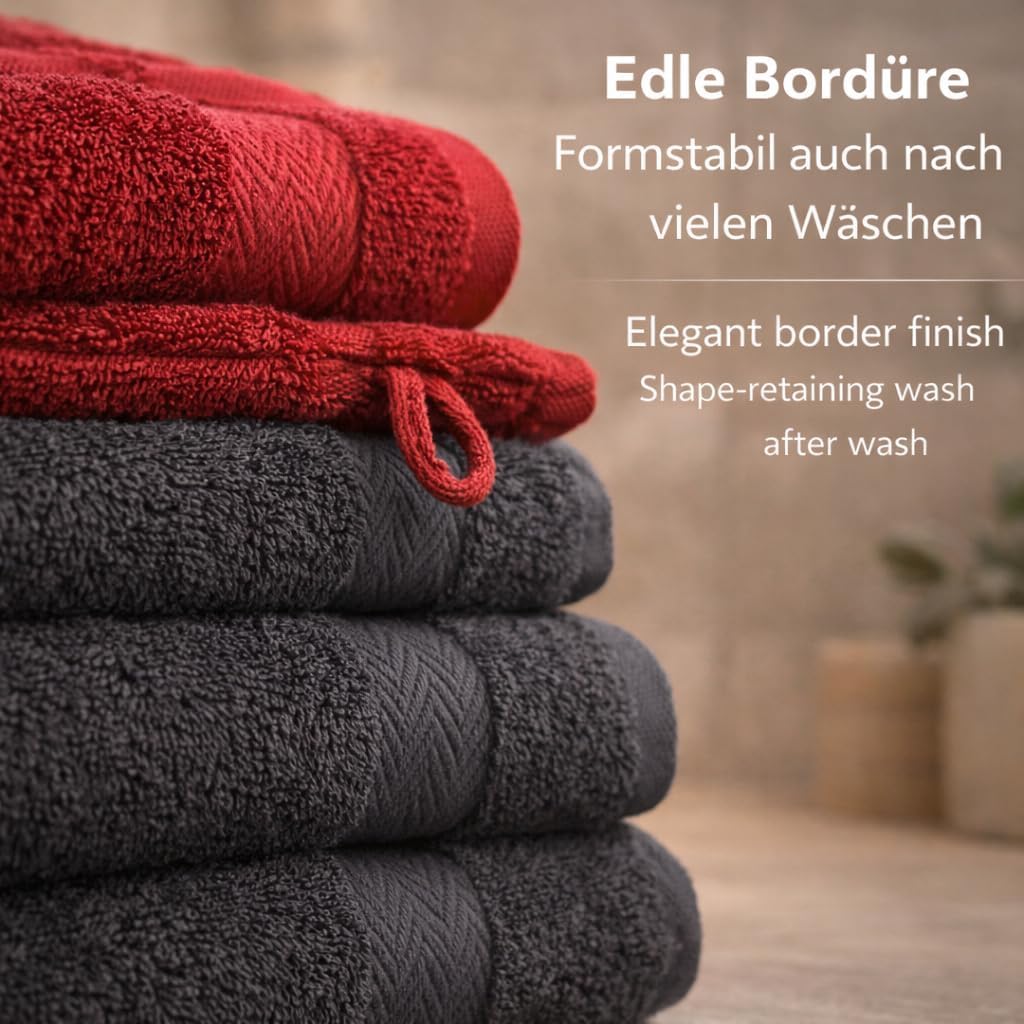 Handtuch-Set 12-teilig 100% Baumwolle 470 g/m² Frottee Rubinrot/Graphit - Bild 4