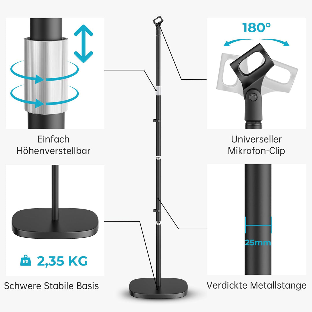 Mikrofonstativ Boden höhenverstellbar 55–170 cm mit Rundstandfuss - Bild 3