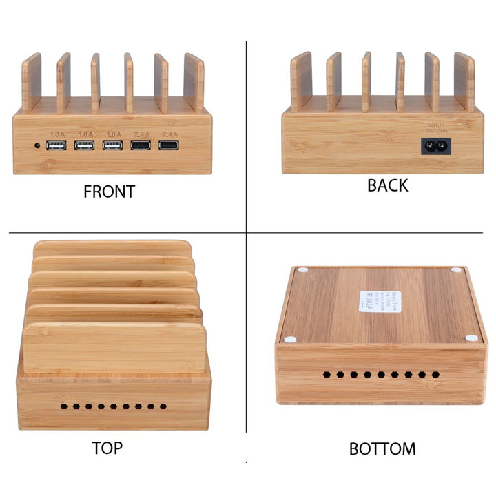 Ladestation 5-fach USB mit Bambus-Organizer und 5 Kabel - Bild 8