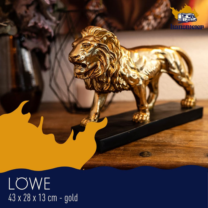 Löwen Skulptur Kunststein gold 47x35x13 cm für Innen und Aussen - Bild 2