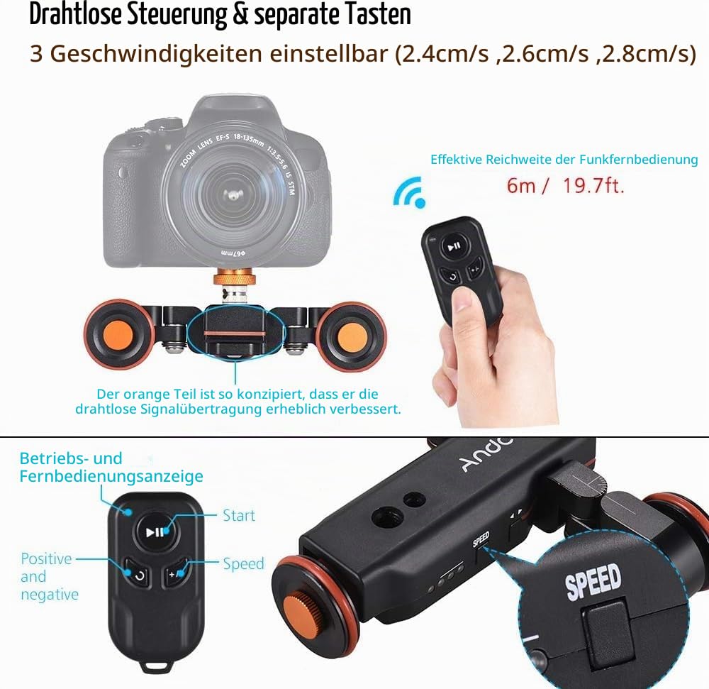 Kamera Dolly motorisiert mit Fernbedienung 3 Geschwindigkeiten DSLR - Bild 3