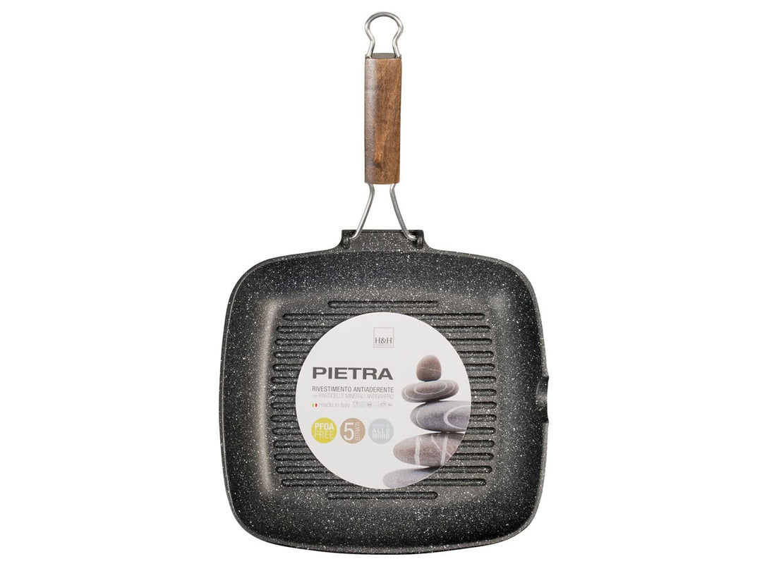 Antihaft-Grillpfanne Stein quadratisch 28x28 cm klappbarer Griff - Bild 2