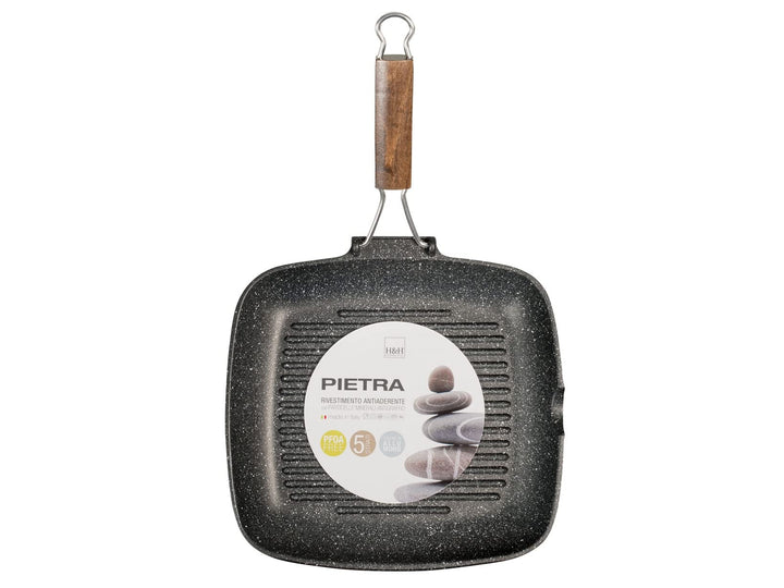 Antihaft-Grillpfanne Stein quadratisch 28x28 cm klappbarer Griff - Bild 2