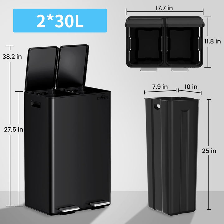 Mülleimer Küche 60L Doppelfach Stahl Softclose Mülltrennung - Bild 4