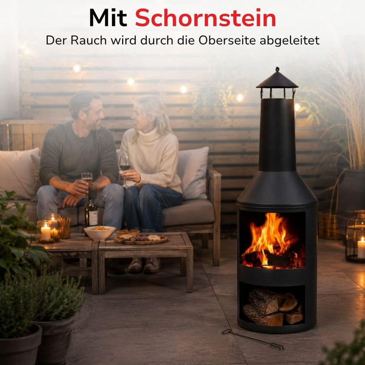 Terrassenofen Karbonstahl mit Schornstein und Holzablage 44x134 cm - Bild 4
