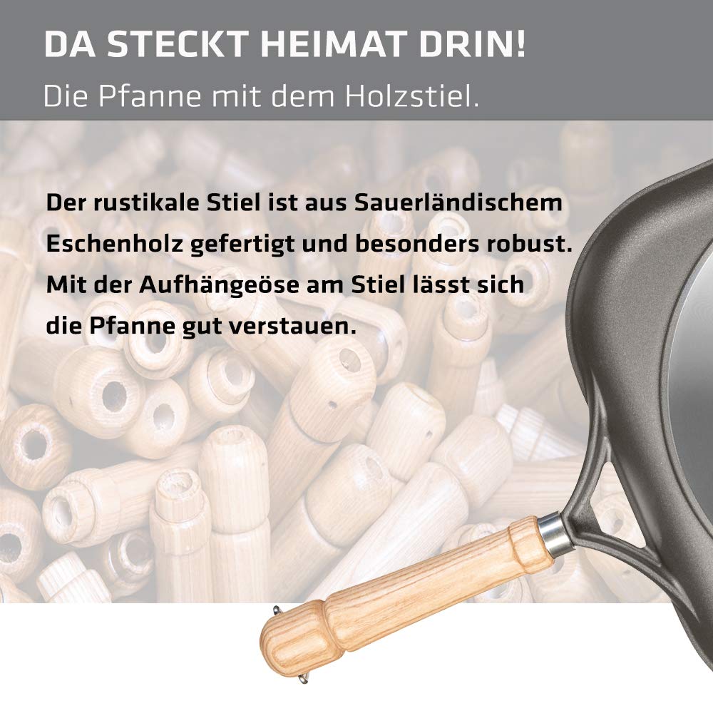 Grillpfanne Aluguss eckig 28x28 cm mit Holzstiel, antihaftversiegelt - Bild 4