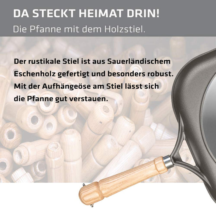 Grillpfanne Aluguss eckig 28x28 cm mit Holzstiel, antihaftversiegelt - Bild 4