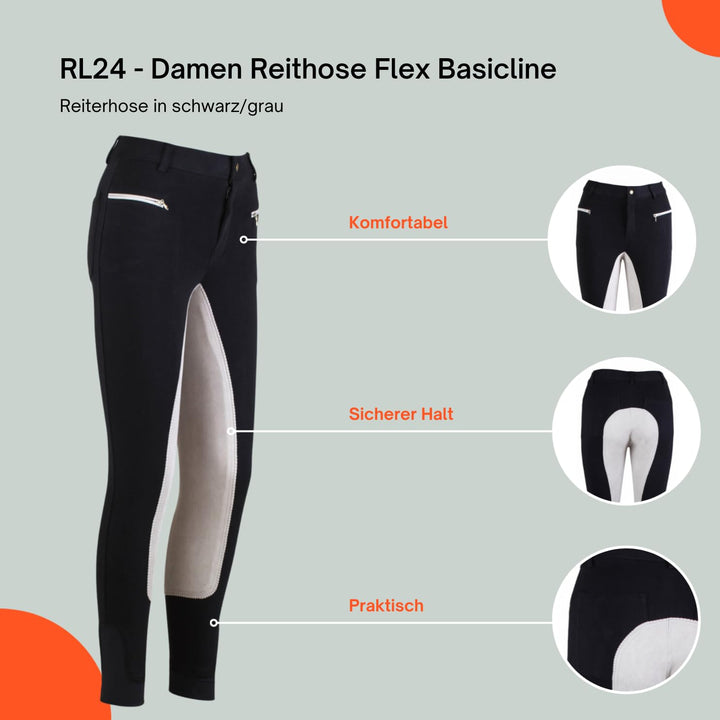Reithose Damen Vollbesatz Schwarz/Grau Baumwolle-Stretch Gr. 42 - Bild 2