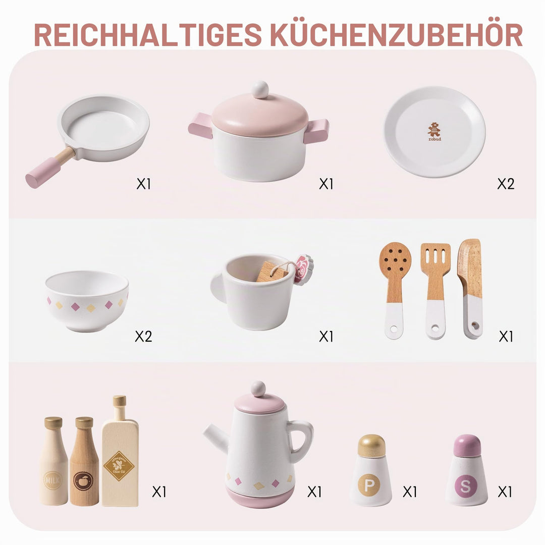 Spielküche Holz mit Zubehör für Kinder Rosa Mädchen - Bild 6