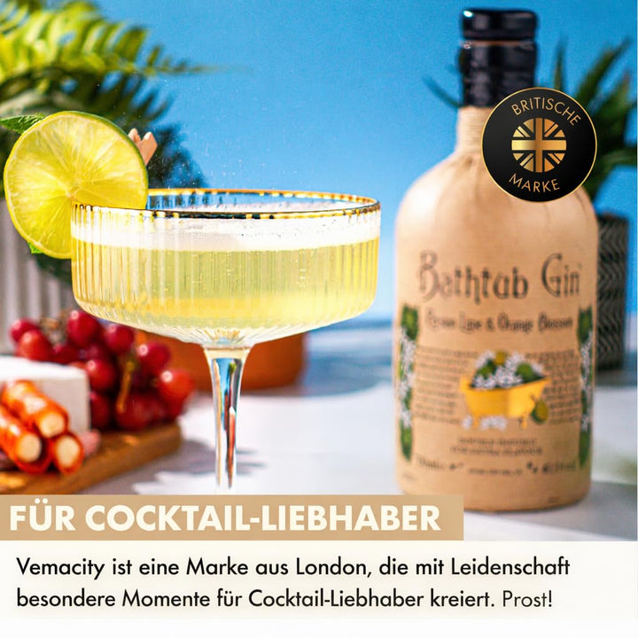 Cocktailgläser Set 4er geripptes Glas 300ml mit Goldrand &amp; Zubehör - Bild 9
