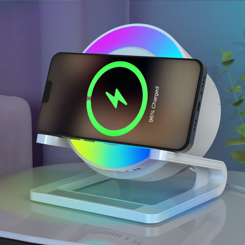 Bluetooth Lautsprecher 5-in-1 mit Wireless Charger und Nachttischlampe