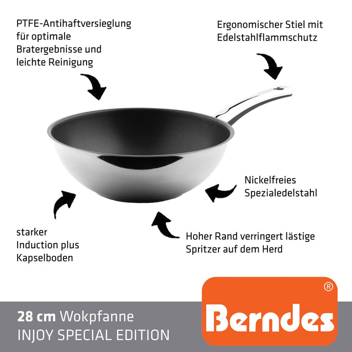 Wokpfanne Edelstahl antihaft 28 cm für Induktion &amp; alle Herdarten - Bild 2
