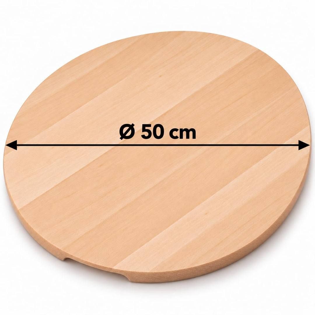 Pizzateller Holz rund 50 cm mit Griff aus Buchenholz massiv - Bild 2