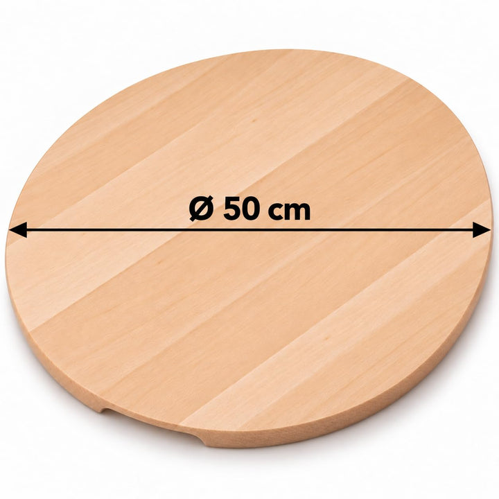 Pizzateller Holz rund 50 cm mit Griff aus Buchenholz massiv - Bild 2