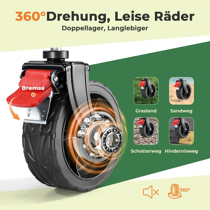 Bollerwagen faltbar 150 kg All-Terrain-Räder mit Bremsen 150 L - Bild 4