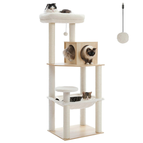 Katzenbaum 143 cm Holzoptik mit Hängematte und Sisal-Kratzsäulen