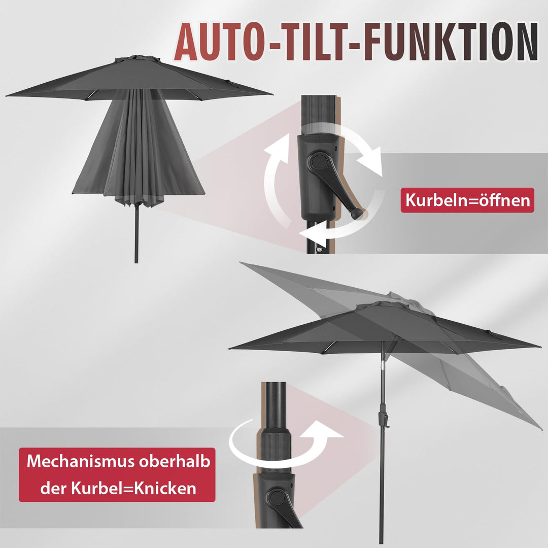 Sonnenschirm 270 cm rund mit Kurbel und Neigungsfunktion UPF 50+ - Bild 2