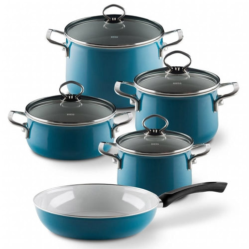 Emaille-Topfset 5-teilig Aquamarinblau induktionsgeeignet