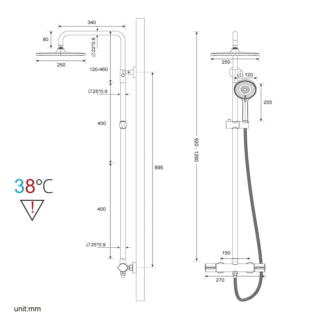 Duschsystem mit Thermostat Chrom 25cm Regendusche 3 Strahlarten - Bild 6