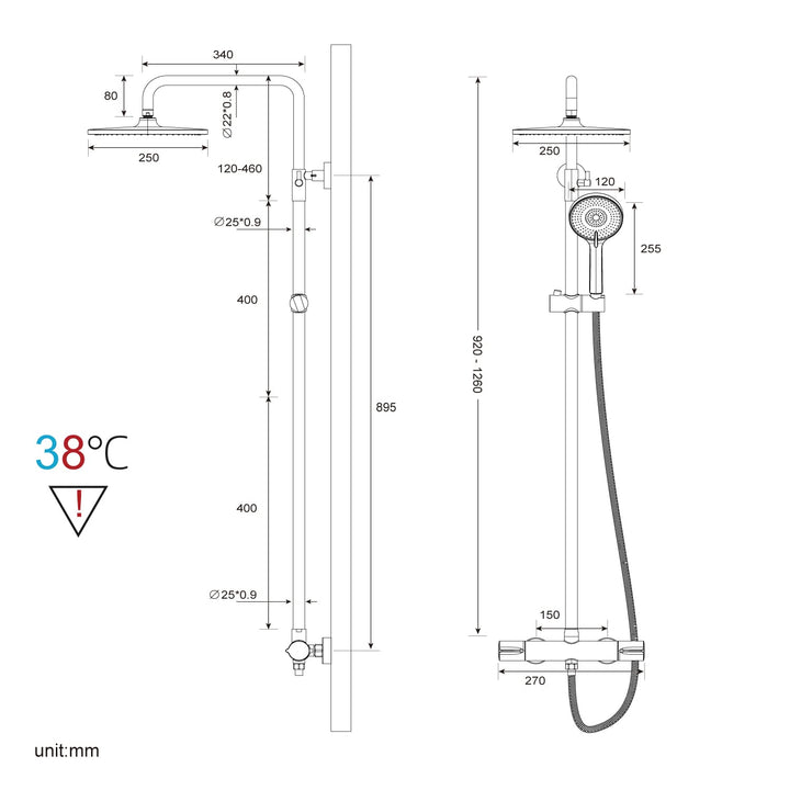 Duschsystem mit Thermostat Chrom 25cm Regendusche 3 Strahlarten - Bild 6