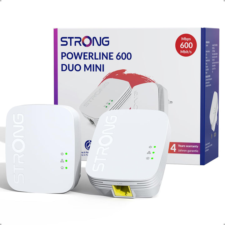 Powerline Adapter Set 600 Mbit/s mit 100 Mbit/s LAN für Smart-TV &amp; Gaming
