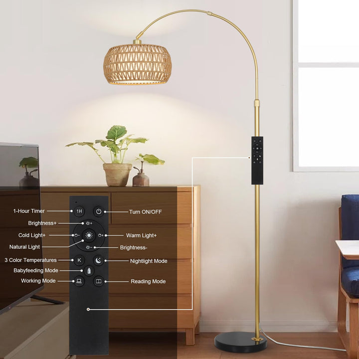 Bogenlampe Rattan Stehlampe dimmbar mit Fernbedienung App gold - Bild 6