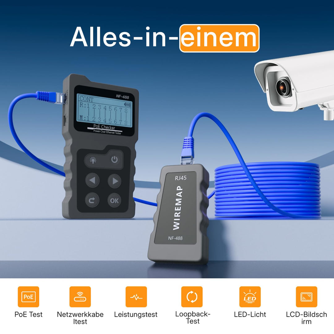Netzwerktester RJ45 PoE LCD CAT5e CAT6 CAT6a mit LED-Leuchte - Bild 2