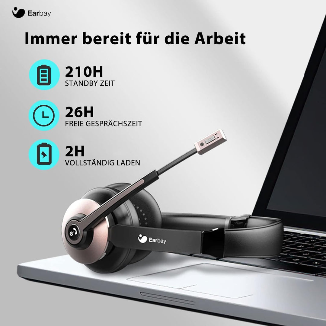 Kabelloses Büro-Headset mit Mikrofon USB-Dongle 26h Akku - Bild 4