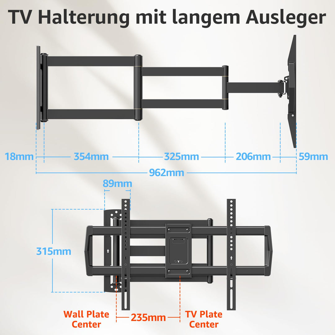 TV Wandhalterung Langarm 962mm schwenkbar für 42–75 Zoll bis 45kg - Bild 8