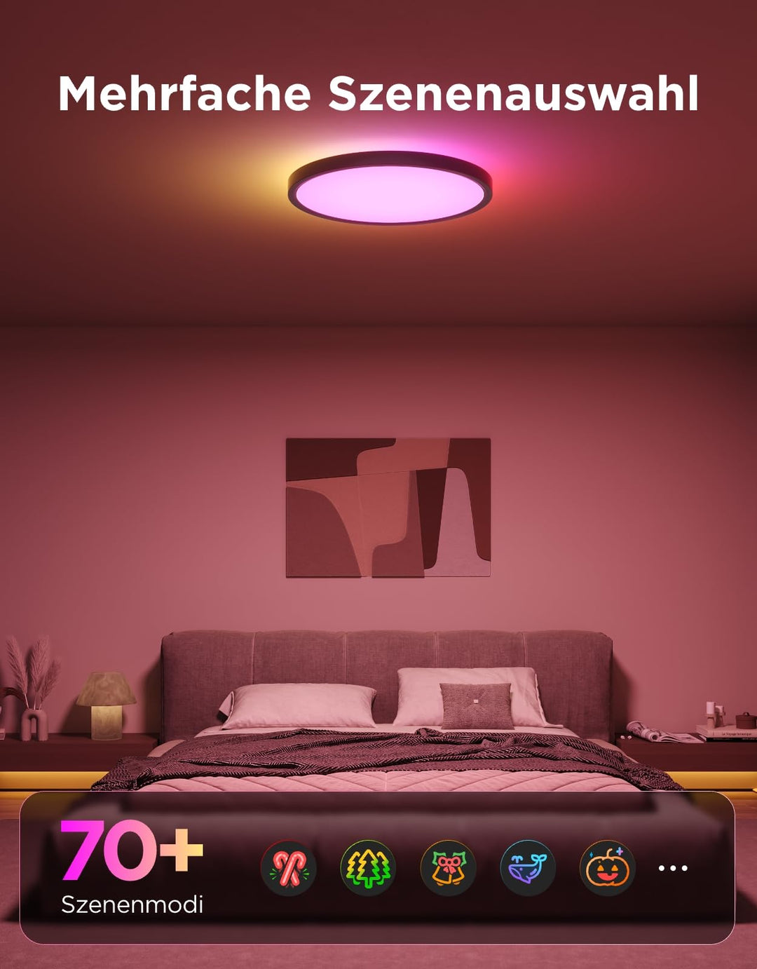 Smart LED Deckenleuchte RGBIC dimmbar 24W 2400lm Ø30cm - Bild 3