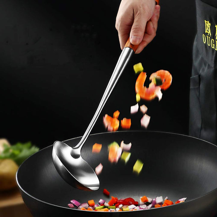 Wok-Kochutensilien Set 304 Edelstahl mit Birnenholzgriff 43 cm - Bild 9