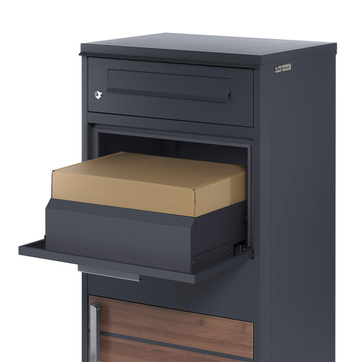 Paketbriefkasten Stahl Anthrazit mit Holzoptik und Paketfach - Bild 6