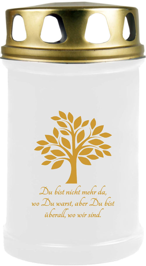 Grabkerzen 8er-Set Baum Gold Motiv, 48h Brenndauer, Ø7cm
