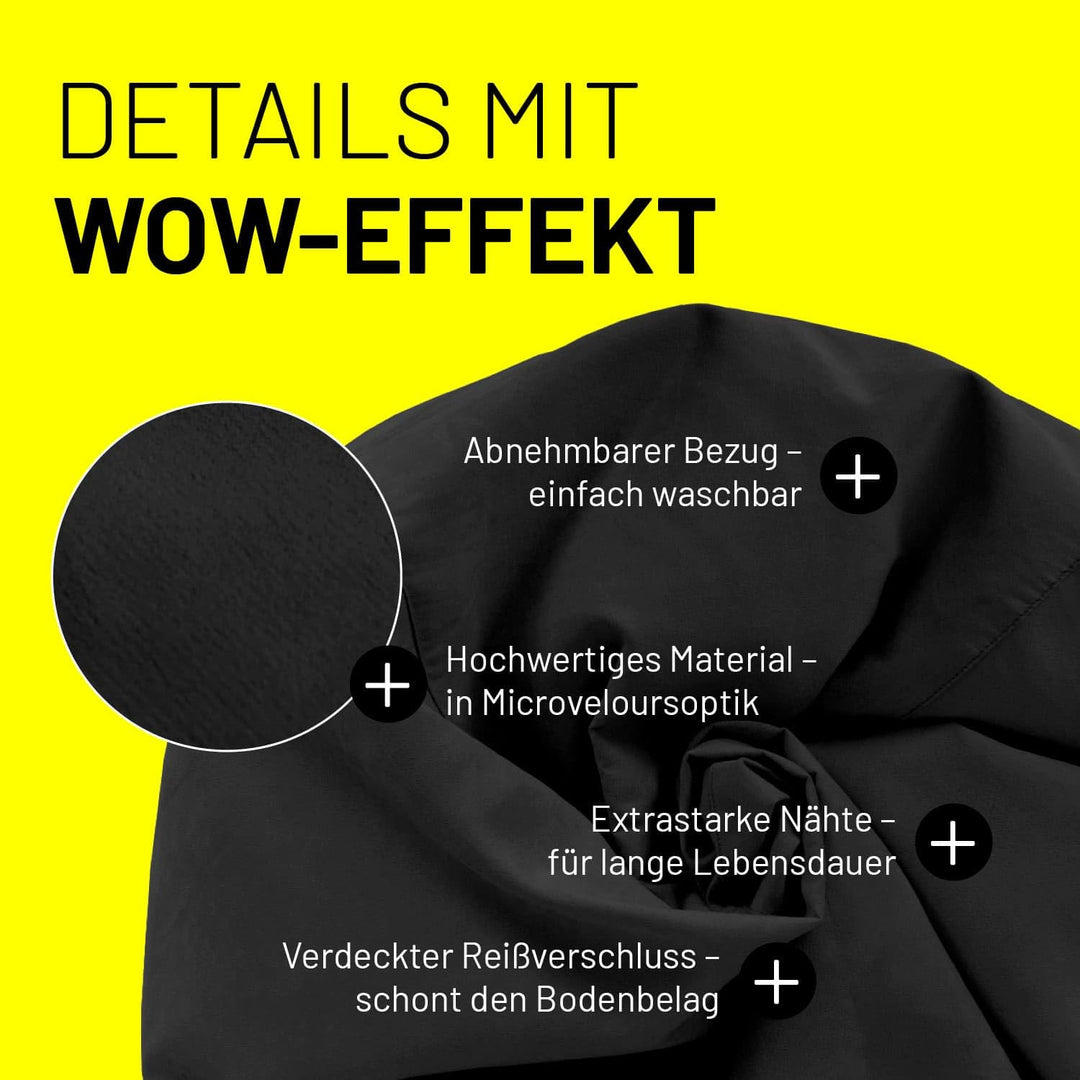 Sitzsack Microvelours 60x45cm schwarz für Kinder &amp; Erwachsene - Bild 5