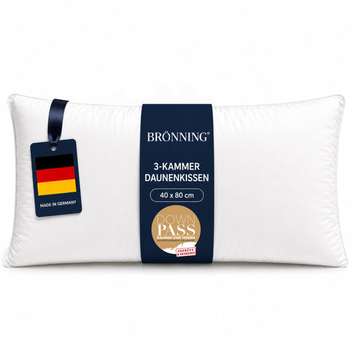 Daunenkissen 40x80 cm 3-Kammer 90% Daunen waschbar Made in Germany