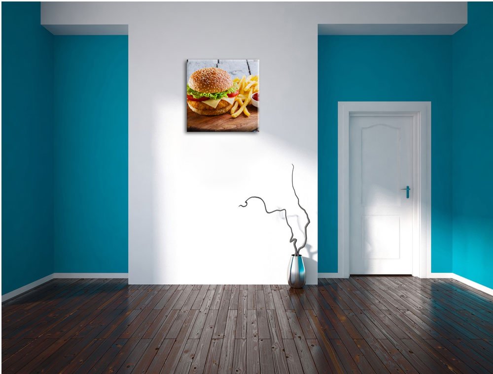 Leinwandbild Chickenburger mit Pommes quadratisch 70x70 cm - Bild 4