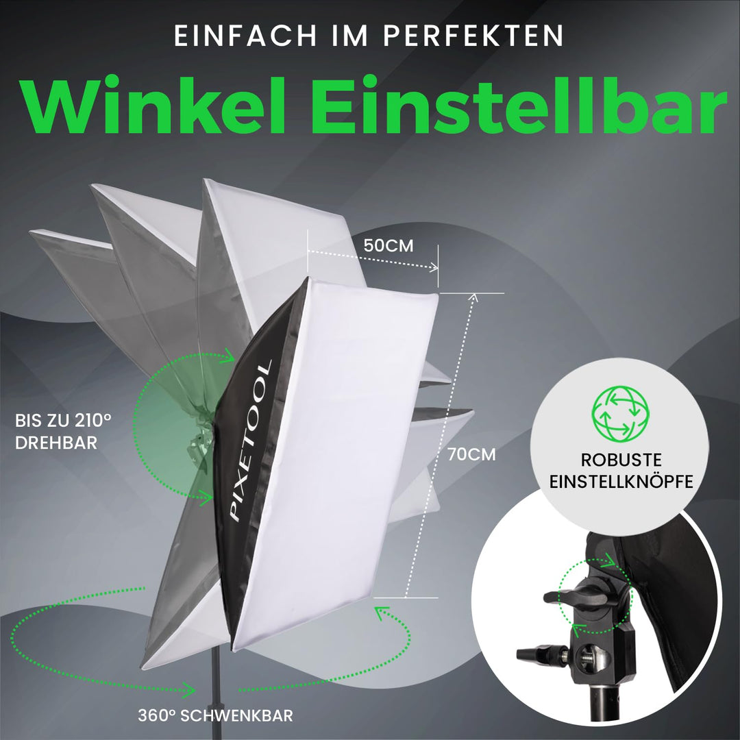 Softbox Set 70x50 cm mit LED 48W dimmbar, 2er Fotostudio - Bild 5