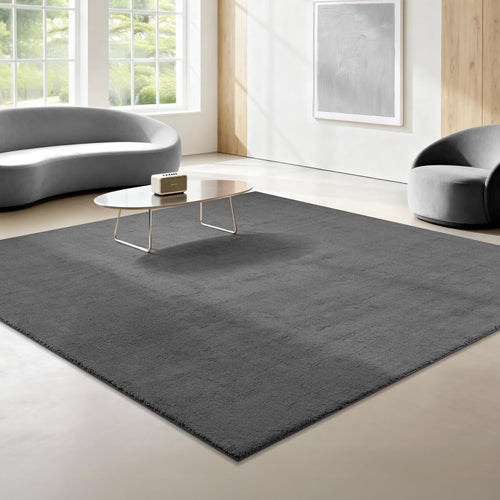 Kurzflor Teppich Felloptik Anthrazit 240x240 cm waschbar weich
