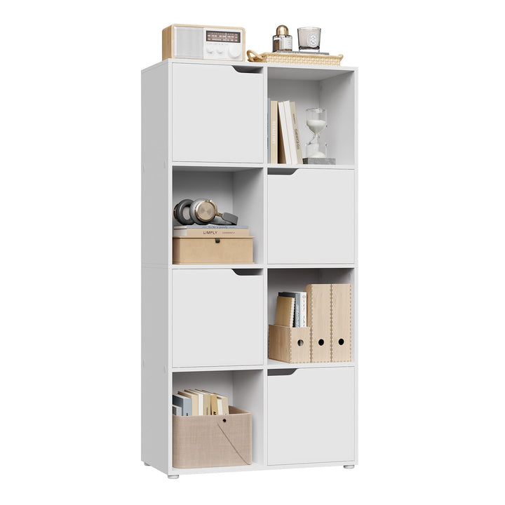 Bücherregal mit 4 Türen 8 Fächer Raumteiler 60x120x30 cm Weiss