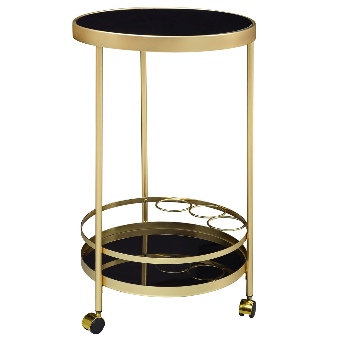 Servierwagen rund Stahl Gold-Schwarz 2 Ebenen Sicherheitsglas 45x76cm