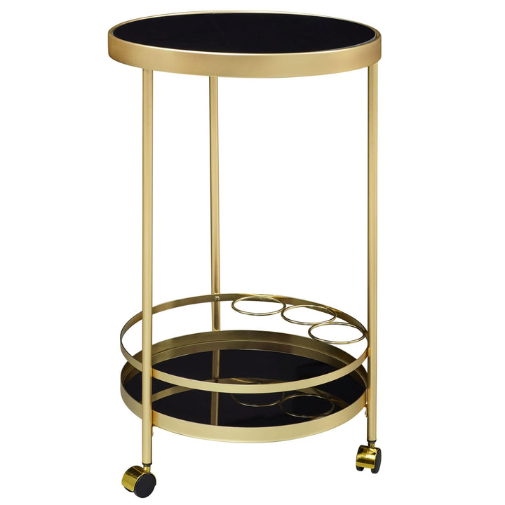 Servierwagen rund Stahl Gold-Schwarz 2 Ebenen Sicherheitsglas 45x76cm