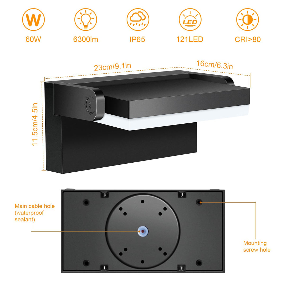 LED Wandleuchte Aussen Schwarz 60W 5000lm 360° schwenkbar IP65 - Bild 10