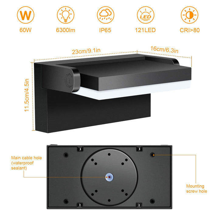 LED Wandleuchte Aussen Schwarz 60W 5000lm 360° schwenkbar IP65 - Bild 10